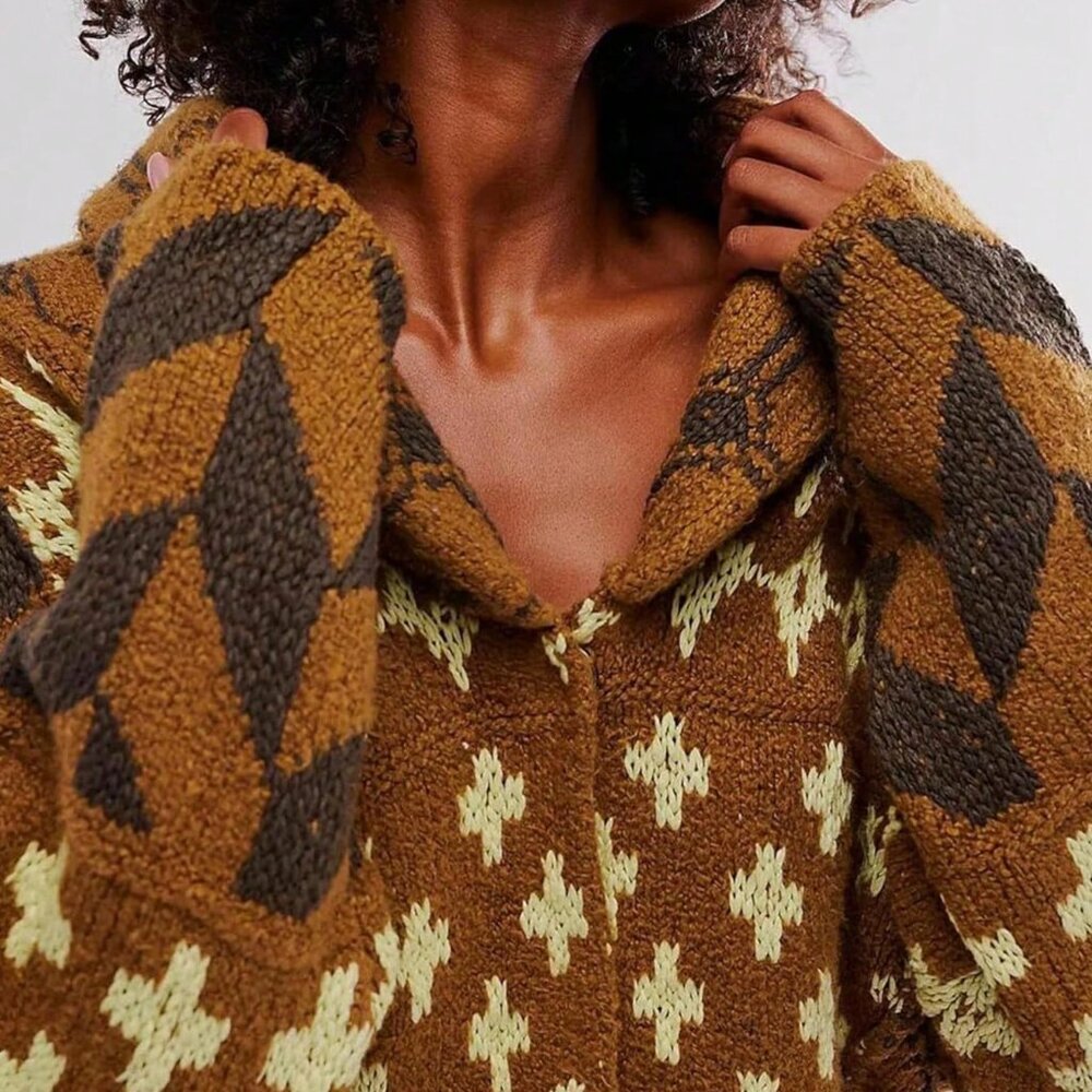Brown Casual Women's Oversized Y2k Cardigan Sweater - Picture 3 of 4